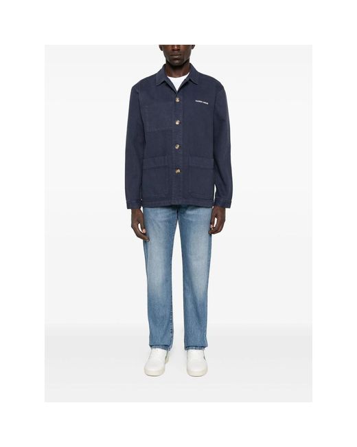 Maison Labiche Blue Sébasto Button-Fastening Patch-Pocket Overshirt for men