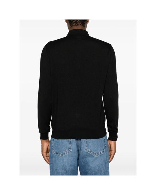 Fedeli Black Long-Sleeve Polo Sweater for men