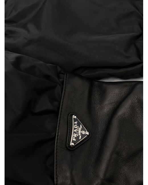 Prada Black Enamel-Logo Leather Gloves