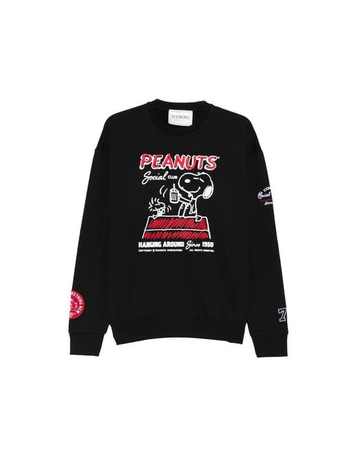 Iceberg Black Peanuts Graphic Crew-Neck Sweater for men