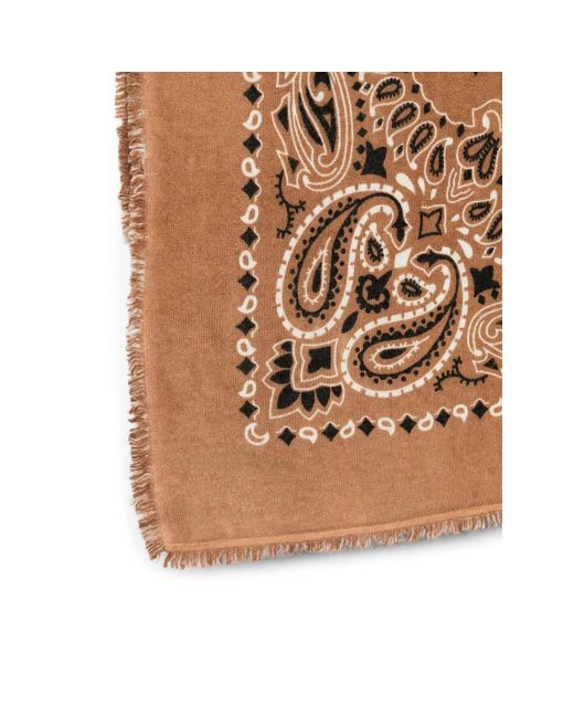 Kujten Brown Hachiko Bico Paisley-Print Frayed Scarf