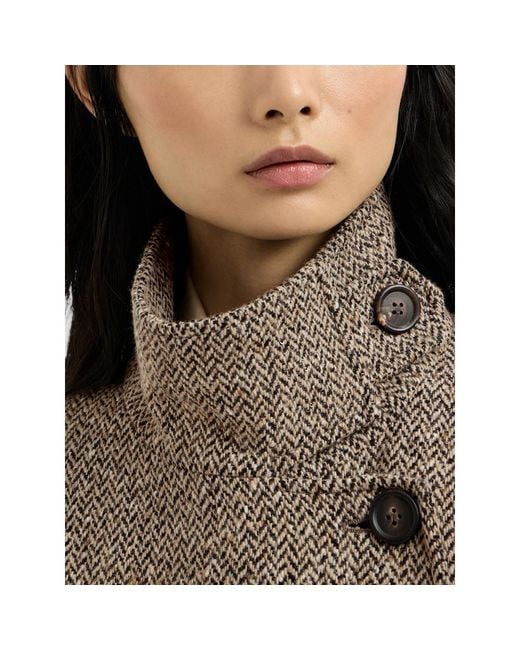 Brunello Cucinelli Brown Sparkling Virgin Wool Chevron Belted Coat With Monili