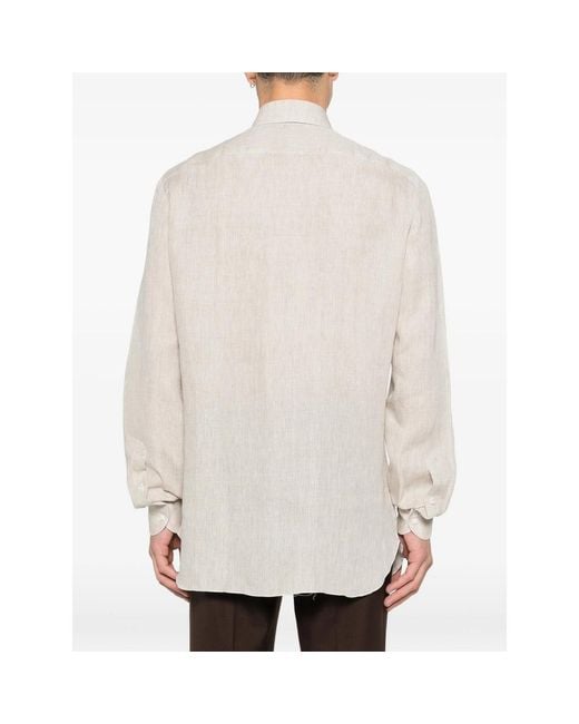Isaia White Buttoned Long-Sleeve Shirt for men