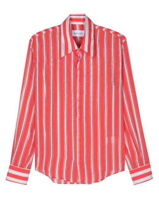 Canaku Red Striped Panelled Shirt for men