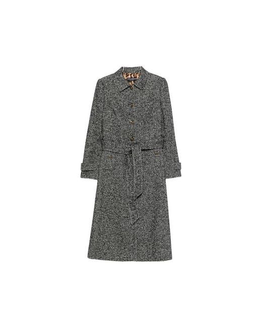 Dolce & Gabbana Gray Herringbone-Pattern Belted Single-Breasted Coat