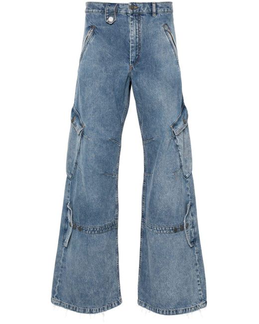 Egonlab Blue Wide-Leg Cargo Jeans for men
