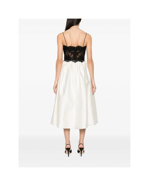 Self-Portrait White Lace-Bodice Flared Midi Dress