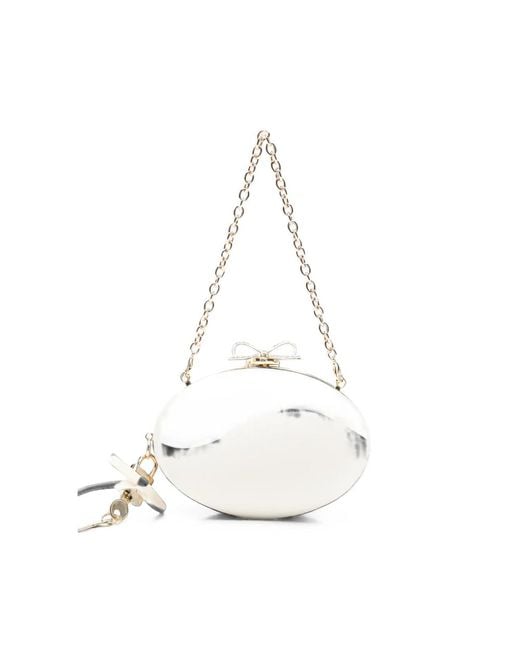 Self-Portrait White Bow-Detail Oval Clutch Bag