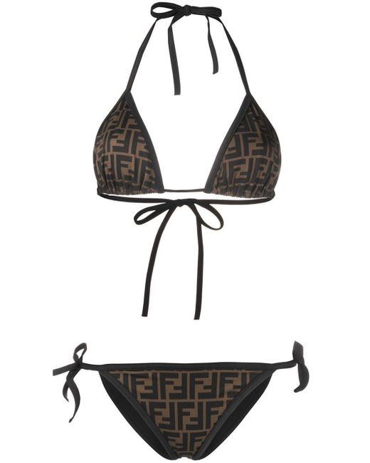 Fendi Black Ff-print Triangle Bikini