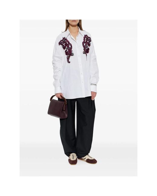 Dries Van Noten White Casia Appliqué-Detail Shirt