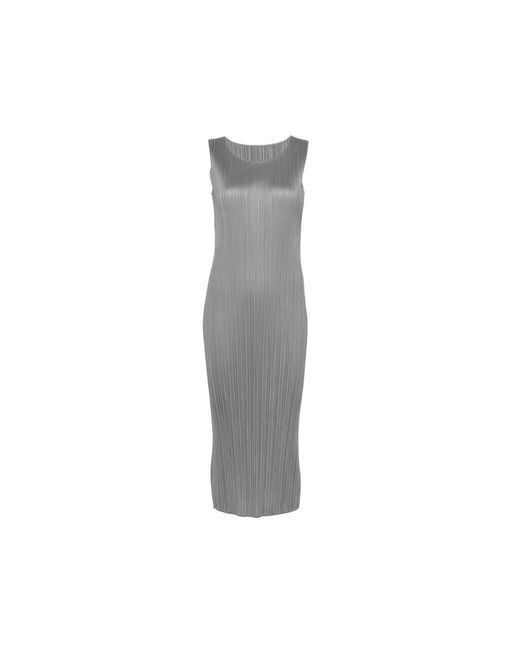 Pleats Please Issey Miyake Gray Plissé-Effect Midi Dress