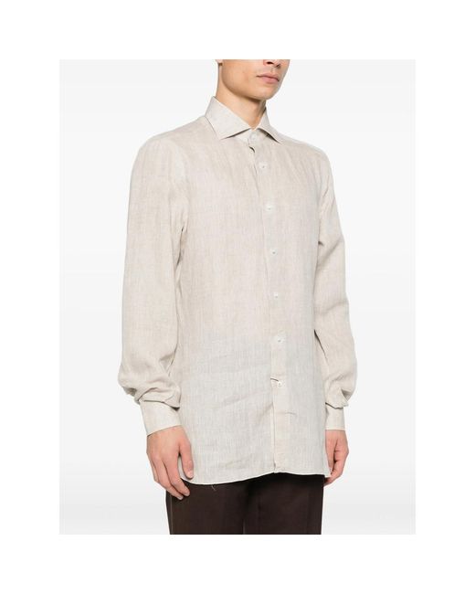 Isaia White Buttoned Long-Sleeve Shirt for men