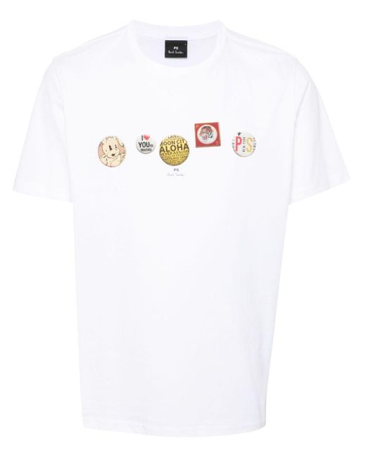 PS by Paul Smith White Logo-print Organic Cotton T-shirt for men