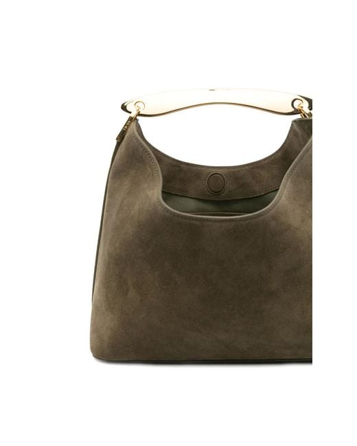 Elleme Green Boomerang Curved-Handle Suede Tote Bag