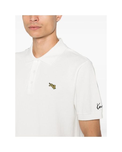 KENZO White Tiger-Patch Polo Shirt for men