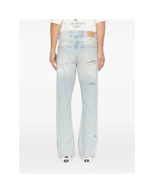 Represent Blue Paint-Splatter Distressed Jeans for men