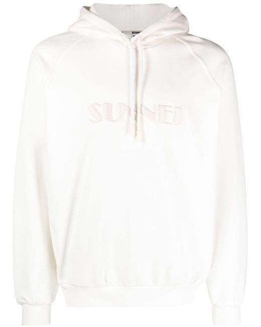 Sunnei White Raised-logo Cotton Hoodie for men