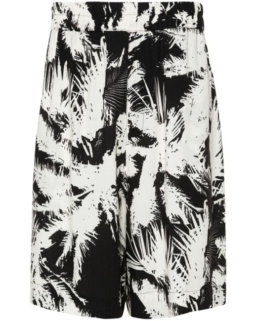 Laneus Black Abstract-Print Shorts for men