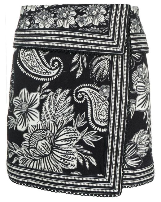 Farm Rio Black Paisley Bloom Cotton Miniskirt