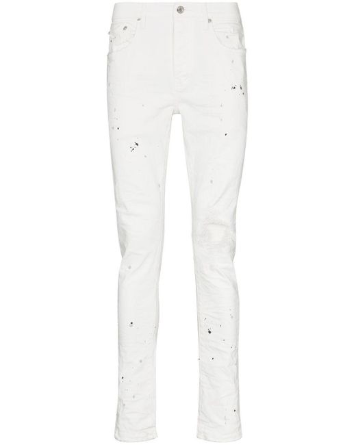 Purple Brand White Paint Splatter-Print Skinny-Cut Jeans for men