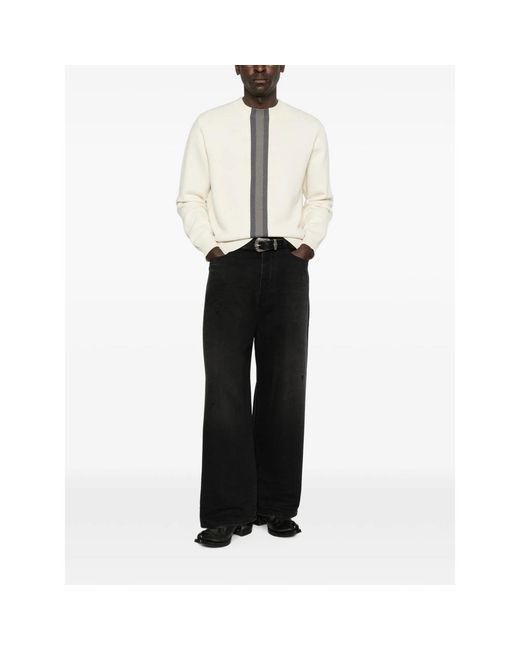 Gucci White Stripe-Detail Crew-Neck Sweater for men