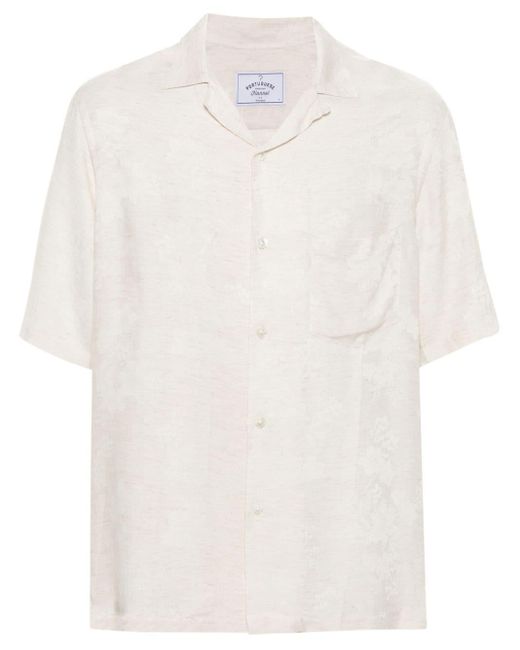 Portuguese Flannel White Floral-Jacquard Mélange-Effect Shirt for men