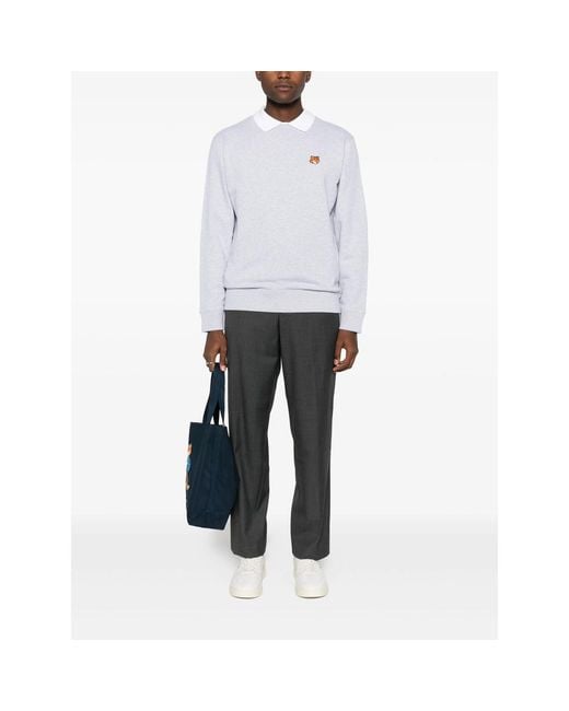 Maison Kitsuné White Fox-Motif Crew-Neck Sweatshirt for men