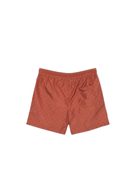 Gucci Red Monogram Drawstring Shorts for men