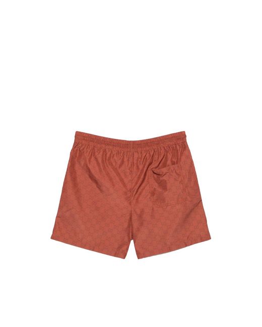 Gucci Red Monogram Drawstring Shorts for men
