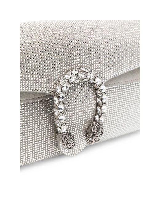 Gucci Gray Dionysus Crystal-Embellished Shoulder Bag