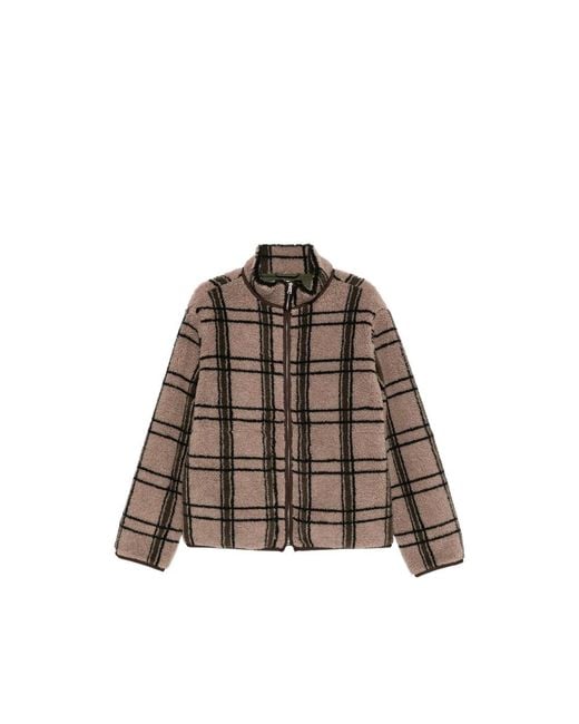 RANRA Brown Check-Pattern Fleece Jacket for men