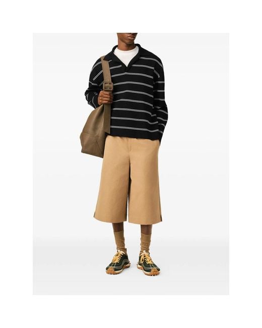 AMI Black Cotton Ami Patch Striped Polo for men