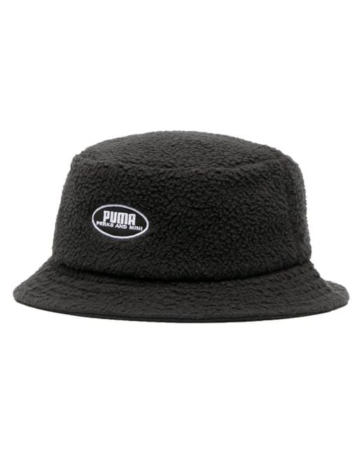 PUMA Black Logo-Patch Teddy Bucket Hat for men
