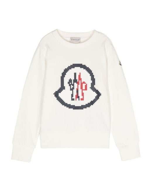 Moncler White Pixelated-Logo-Print Cotton Sweatshirt