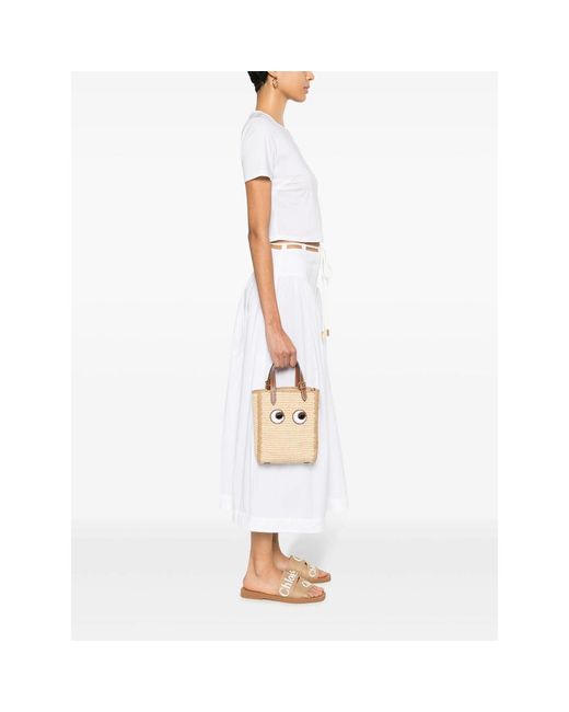 Anya Hindmarch Natural Eyes-Embroidered Raffia Tote Bag