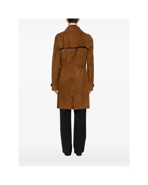 SANTORO Brown Belted Double-Breasted Coat for men