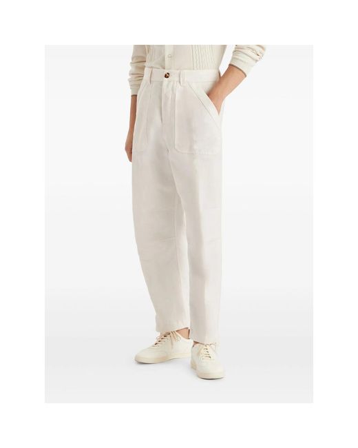 Brunello Cucinelli White Straight Trousers for men