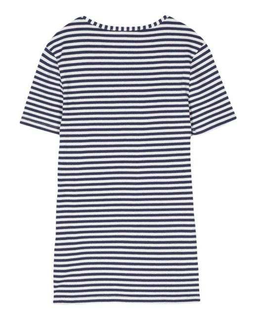 Maison Labiche Blue Slogan-Embroidered Striped T-Shirt