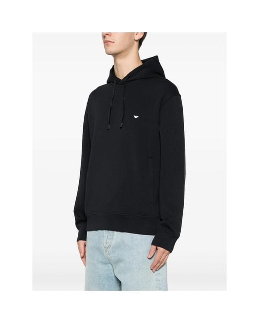 Emporio Armani Black Logo-Embroidered Hoodie for men