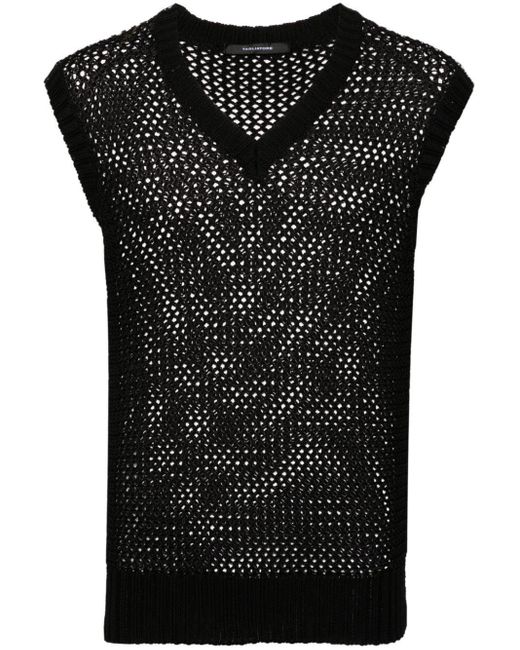 Tagliatore Black V-Neck Crochet-Knit Cotton Vest for men
