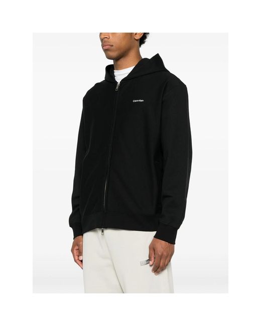 Calvin Klein Black Embroidered-Logo Zip-Up Hoodie for men