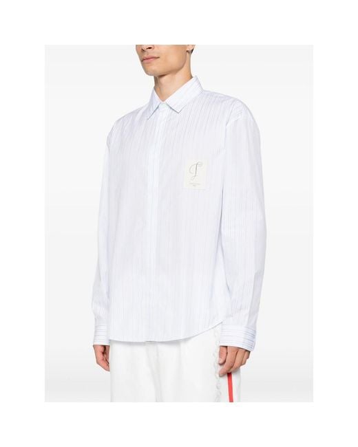 Jacquemus White Logo-Patch Striped Shirt for men