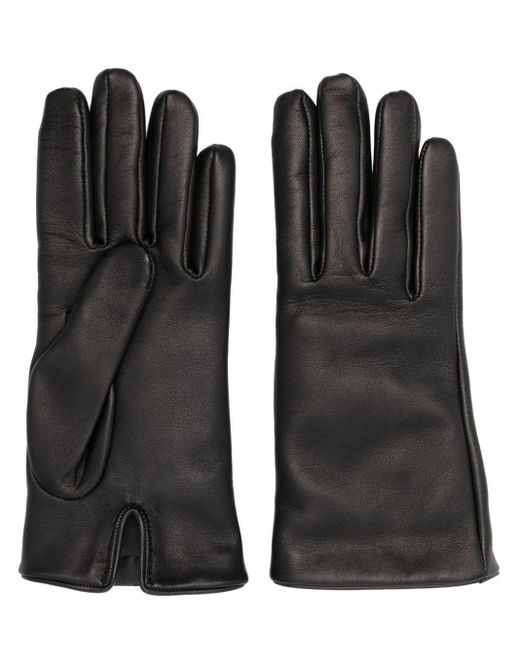 Saint Laurent Black Logo-Plaque Leather Gloves