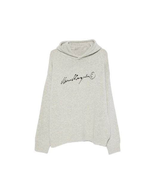 MM6 by Maison Margiela White Long-Sleeve Knitted Hoodie for men