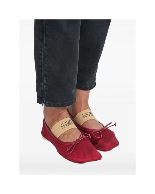 MM6 by Maison Margiela Red Numeric-Strap Anatomic Ballet Flats