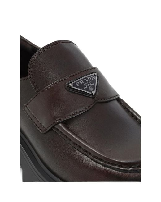 Prada Black Logo-Plaque Loafers