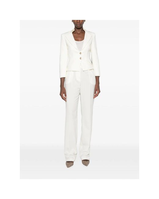 Elisabetta Franchi White Pressed-Crease Straight-Leg Trousers