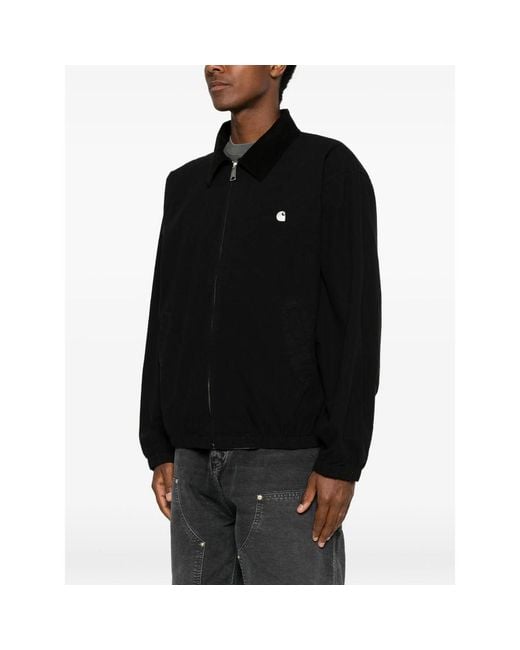 Carhartt Black Madison Logo-Embroidered Corduroy-Collar Zip-Up Ripstop Cotton Jacket for men
