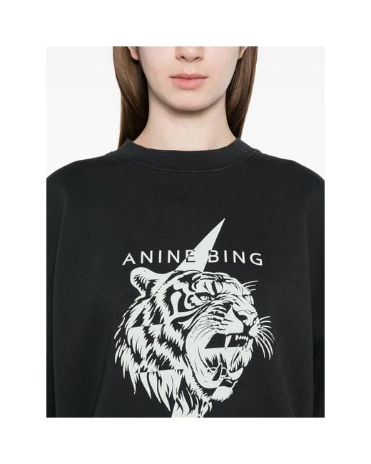 Anine Bing Black Sweatshirt Tiger Graphic