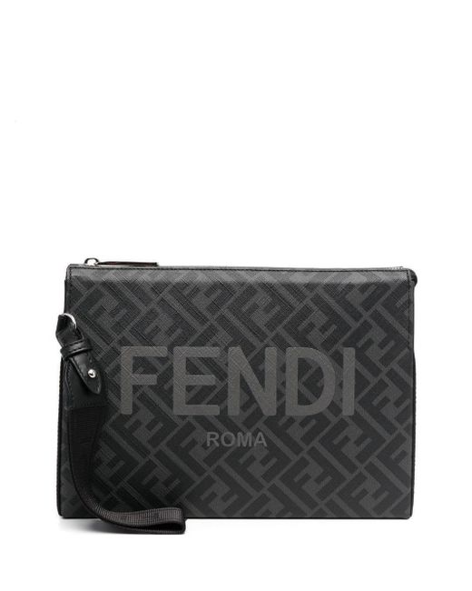 Fendi Black Ff-motif Clutch Bag for men